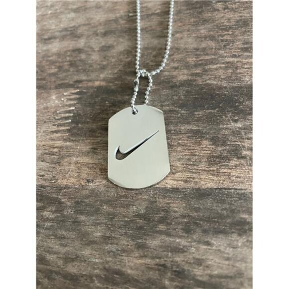 NEW Nike SILVER NECKLACE Stainless Steel 24" CHAIN DOGTAG ADJUSTER SWOOSH - Picture 6 of 11